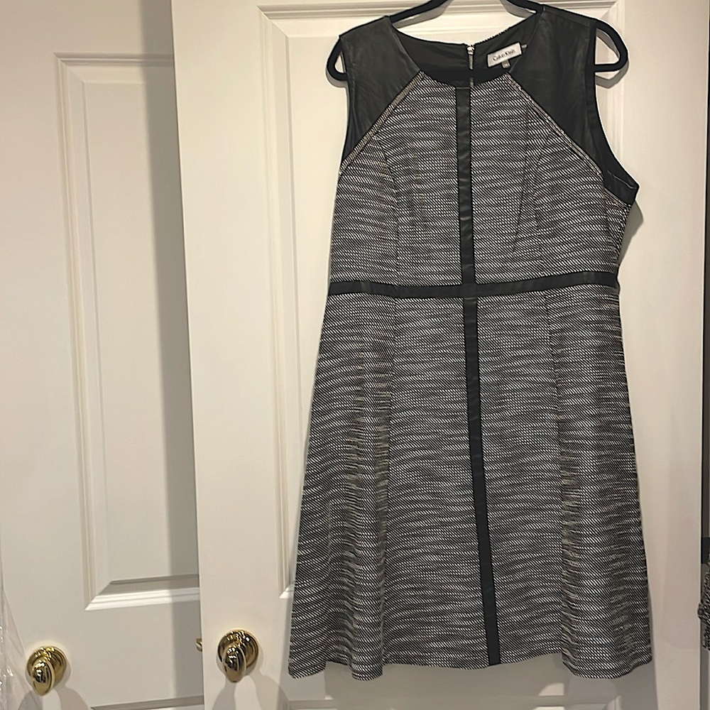 Calvin Klein sleeveless leather trim dress size 16